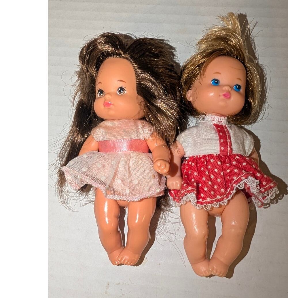 Lot 2 Vintage 1967 Mattel Barbie Heart Family Toddler Dolls 4.5"